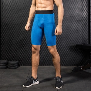 Men's electric blue 3D compression shorts with honeycomb texture for gym and running