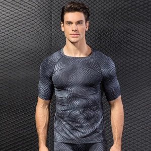 T-shirt de compression homme imprimé 3D avec texture en nid d'abeille pour sport