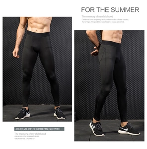 Close-up of men's compression pants showing breathable mesh and elastic quick-dry fabric