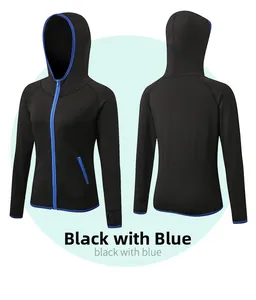 Double vue de la veste de sport à capuche en tissu séchage rapide noir et bleu