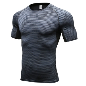 T-shirt de compression homme à imprimé 3D avec texture nid d'abeille grise et noire