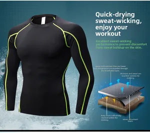 Detailed view of moisture-wicking technology on men's black compression long sleeve shirt