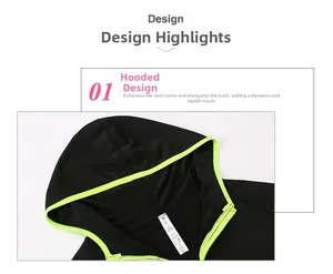 Détail d'un sweat à capuche sport noir avec bordure vert néon et tissu respirant à séchage rapide