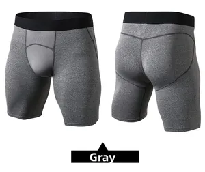 Pantaloncini a compressione grigi da uomo con inserti in mesh e fascia elastica in vita