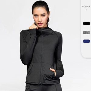 Women's Slim Fit Hooded Sport Jacket Zip Up Activewear Quick Dry Fleece Lined Running Yoga Hoodie With Thumb Holes