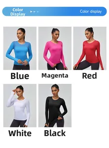 Detail of athletic long sleeve shirts with functional thumbholes and breathable mesh