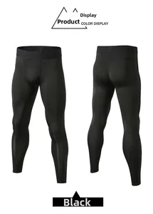 Front and back view of men's black compression pants with ergonomic stitching details