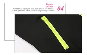 Détail de la poche à fermeture éclair jaune fluo sur veste de sport noire femme