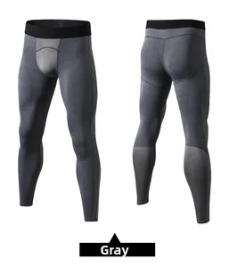 Detailed back and front view of grey professional men's compression sports leggings