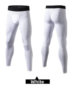 Front and back view of white pro men compression pants with breathable mesh panels
