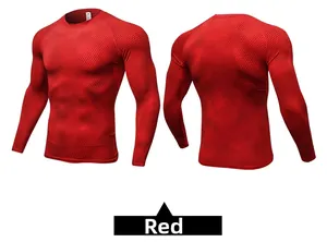 Detail of red compression shirt showing 3D honeycomb texture and athletic raglan sleeves
