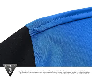 Detail of shoulder reinforced stitching on dark blue and black sports jacket for men