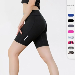 Women High Waist Yoga Shorts Reflective Strip Quick Dry Fitness Running Shorts Camouflage Solid Color Tummy Control Shorts