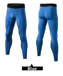 Detail of blue compression sports pants featuring breathable mesh and elastic waistband
