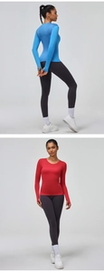 Detail of breathable mesh panels and thumbhole cuffs on long sleeve sports shirts