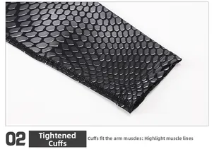 Macro detail of elastic snug cuffs and hexagonal compression texture on sports top