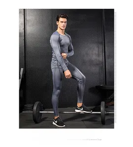 Close-up of men's PRO compression long sleeve tee and pants with ergonomic flat-lock stitching
