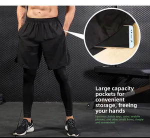 Men's 2-in-1 sports shorts with compression layer and large side phone pocket