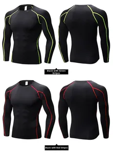 Front and back detail of pro compression shirts with green and red athletic seams