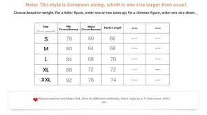 Tableau détaillé des tailles avec mesures de hanches et taille pour leggings de yoga