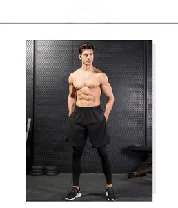 Men's 2-in-1 compression shorts with high-elasticity breathable fabric for fitness