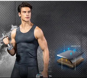 Close-up of high-stretch hexagonal honeycomb fabric texture on professional gym vest