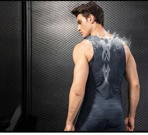 Close-up of lightweight compression tank top showing breathable mesh fabric for men's fitness