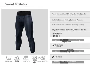 Detailed size chart for men's gray honeycomb print sports compression capri pants