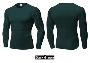 Detailed back and front view of dark forest green compression sports shirt for men