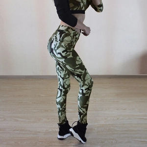 Women's camouflage yoga set with high waist compression leggings and long sleeve crop top