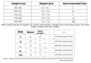 Size chart for men's athletic 3/4 compression pants with weight and height measurements