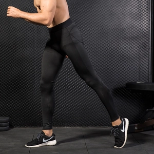 Men's PRO compression sports pants with mesh panels for breathable gym and running workouts
