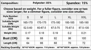 Size guide table for men's pro compression shirt with polyester and spandex fabric details