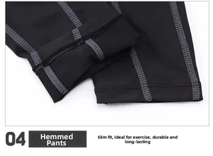 Detail of four-needle six-thread stitching on men's compression pants for durability