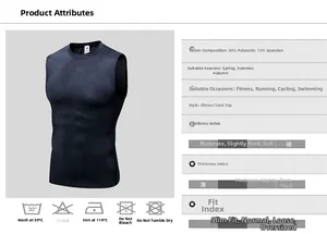 Detail of blue men's compression vest showing 85% polyester and 15% spandex fabric blend