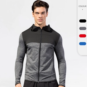 Men Sports Hoodie Fitness Training Running Jacket Quick Dry Zipper Hooded Sweatshirt Splicing Slim Fit Athletic Outerwear