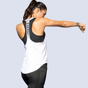 Women's quick-dry yoga tank top with ENERGY letter straps and black sports bra set