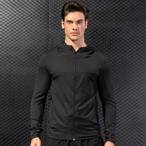 Men's slim-fit hooded sports jacket with zipper, black quick-dry windproof running hoodie
