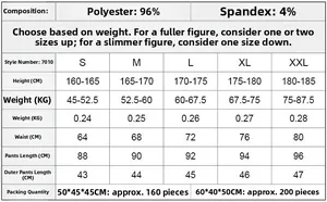 Detailed size chart for men's 2-in-1 compression leggings with fabric specifications