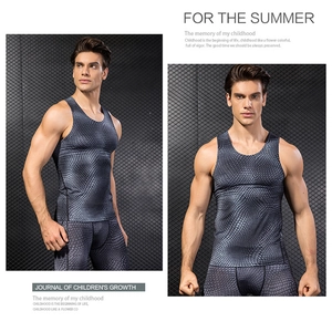 Close-up of grey honeycomb snake skin texture on men's elastic compression gym vest