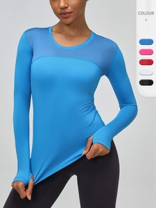 Women's Pro Sports Yoga T-Shirt Long Sleeve Mesh Stitching Quick-Dry Breathable Slim Fit Running Gym Fitness Top