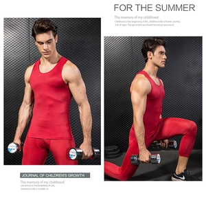 Detail of red compression set with honeycomb texture fabric for fitness and running