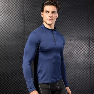 Men's navy blue quarter-zip sports sweatshirt with high elasticity for running and gym