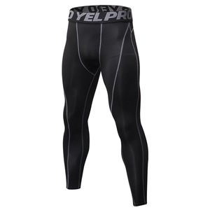 Men's pro black compression pants with gray stitching and elastic YEL PRO waistband