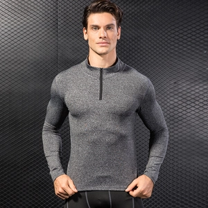Men's half-zip thermal running sweatshirt in dark grey heather, slim fit training top