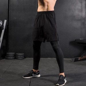 Men's 2-in-1 compression leggings with running shorts for gym and fitness training