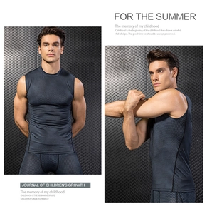 Detail of grey compression vest showing breathable 3D diamond mesh texture and slim fit