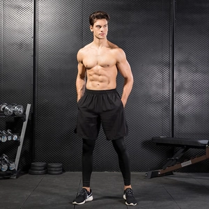Men's 2-in-1 compression leggings and shorts for running and gym fitness training