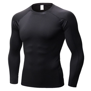 Men's black PRO compression long sleeve shirt for gym training and running sports
