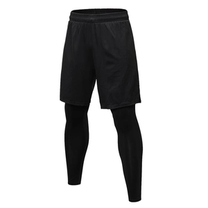 Men's 2-in-1 running leggings with quick-dry compression layer and elastic waistband